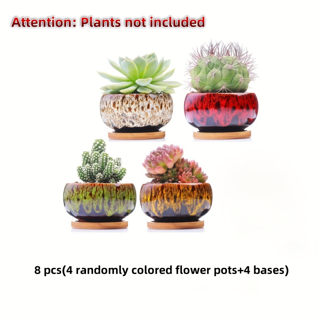 8pcs (4 Random Cute Ceramic Succulent Garden Pots+), Plants Not Included Gardening Gift Home Decor