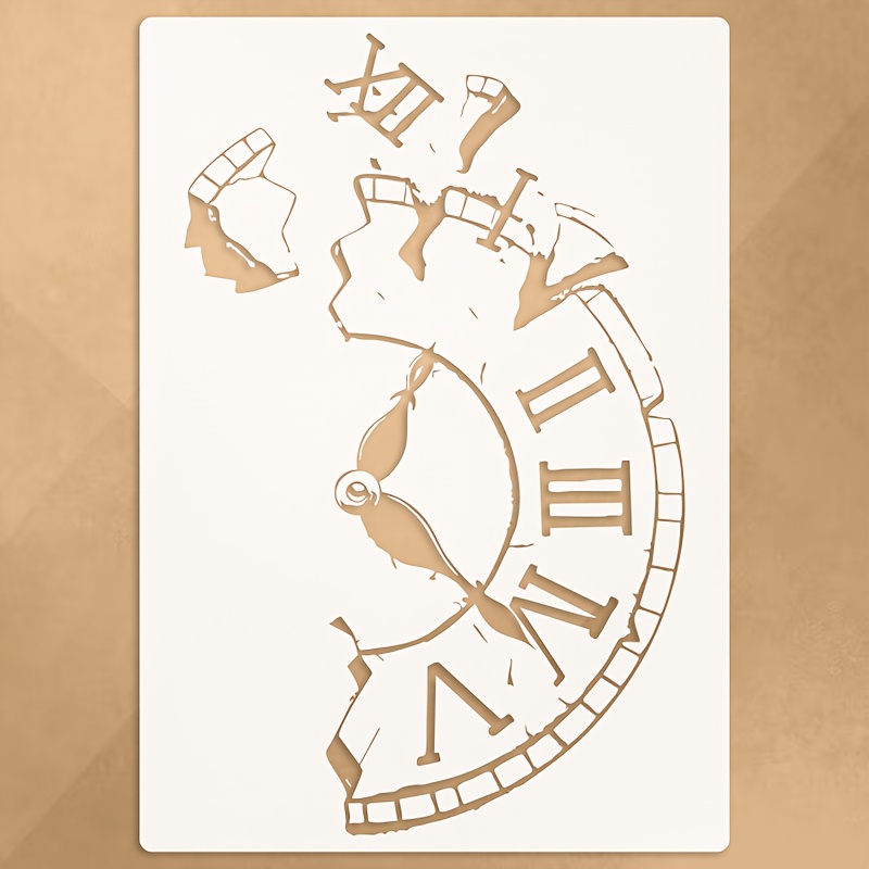 E-shop -Stil Schmelzender Uhr Malerei Schablone - 11.7 X 8.3 Zoll Wiederverwendbare Surrealistische Zerbrochene Uhr Malvorlage für Scrapbooking,