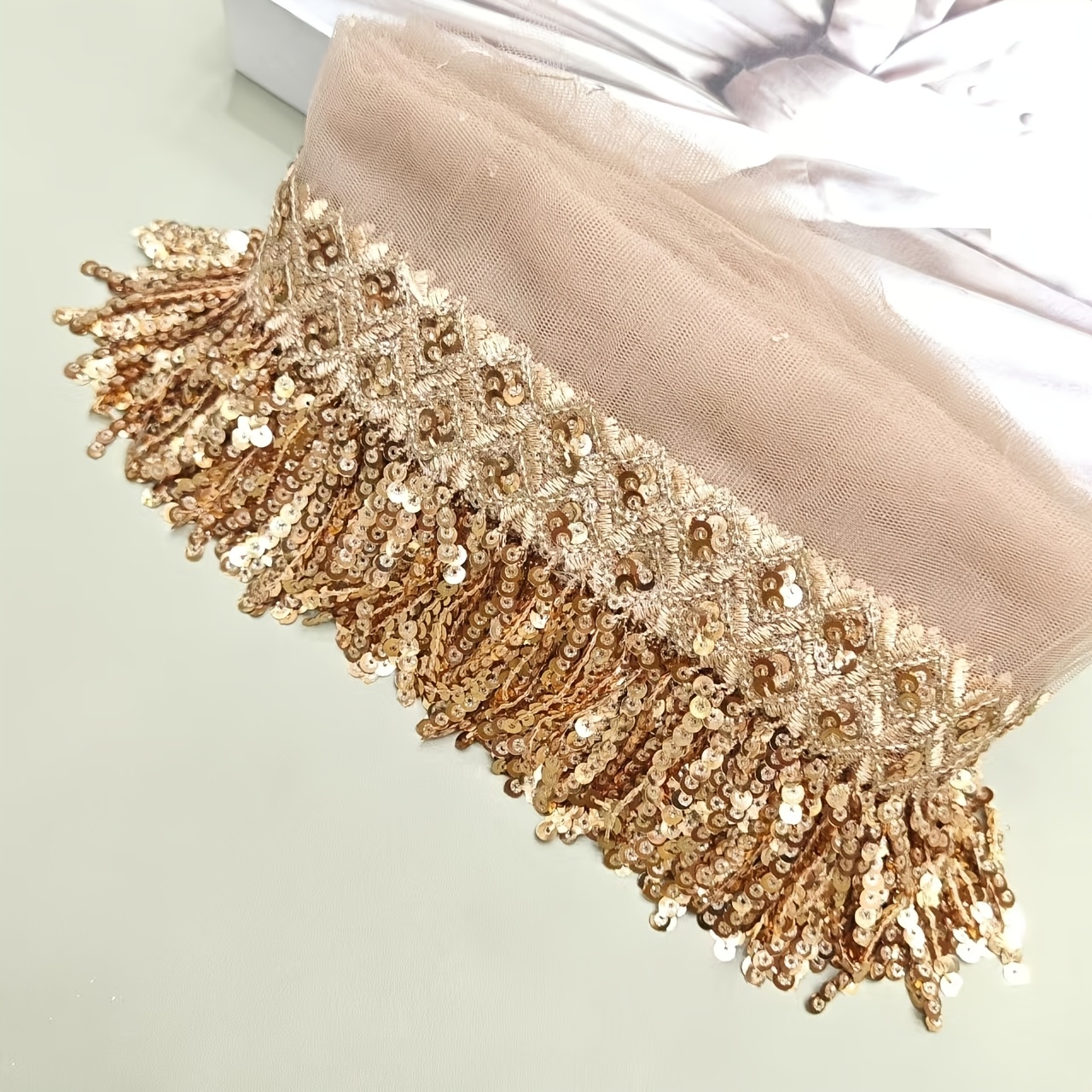TEMU quadrata con e paillettes glitterate idrosolubili larghe 8,5 cm, adatta per artigianato fai da te, per tende, bordi per tovaglie, bordure -