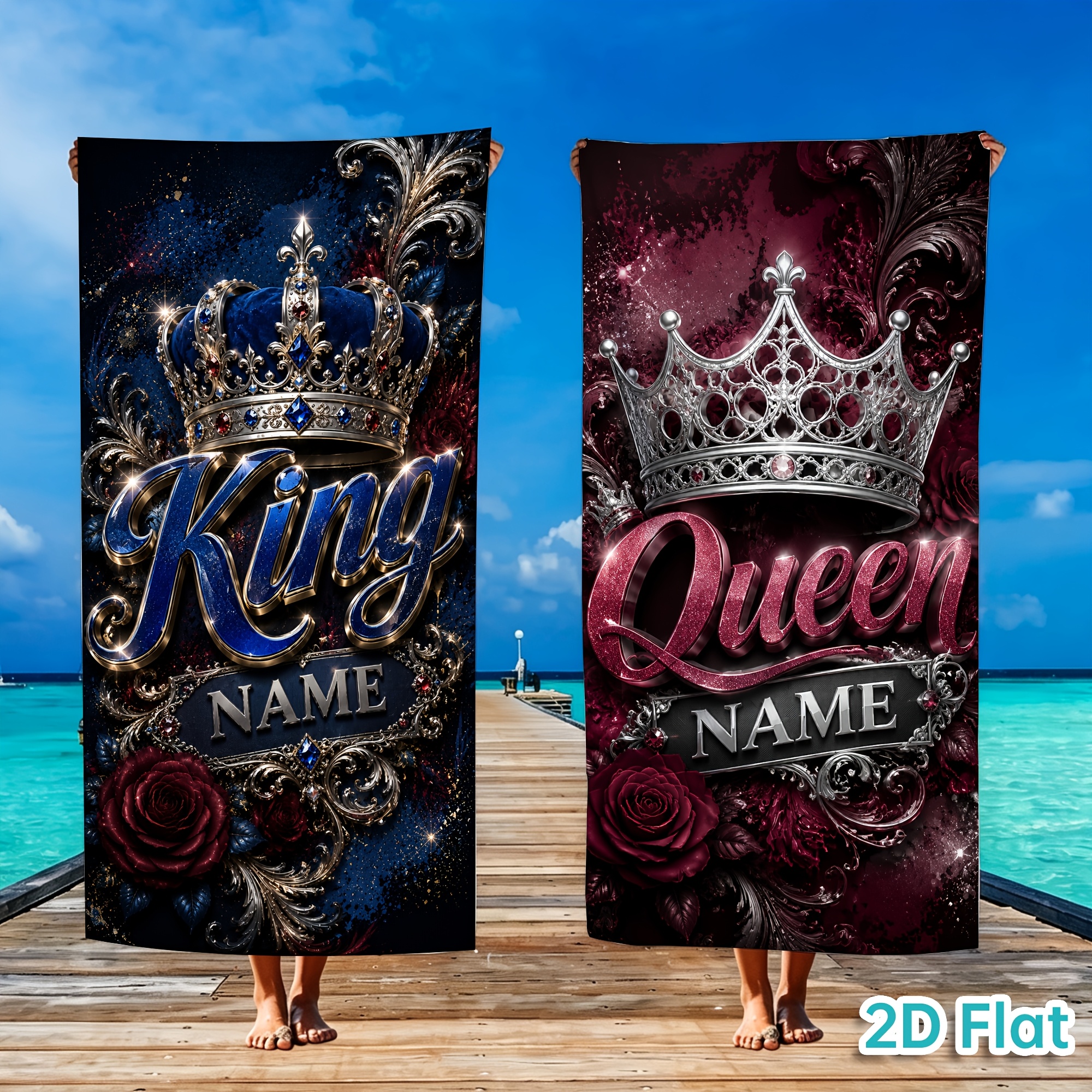 Custom Couple Beach Towel with Luxurious Crown Style Design