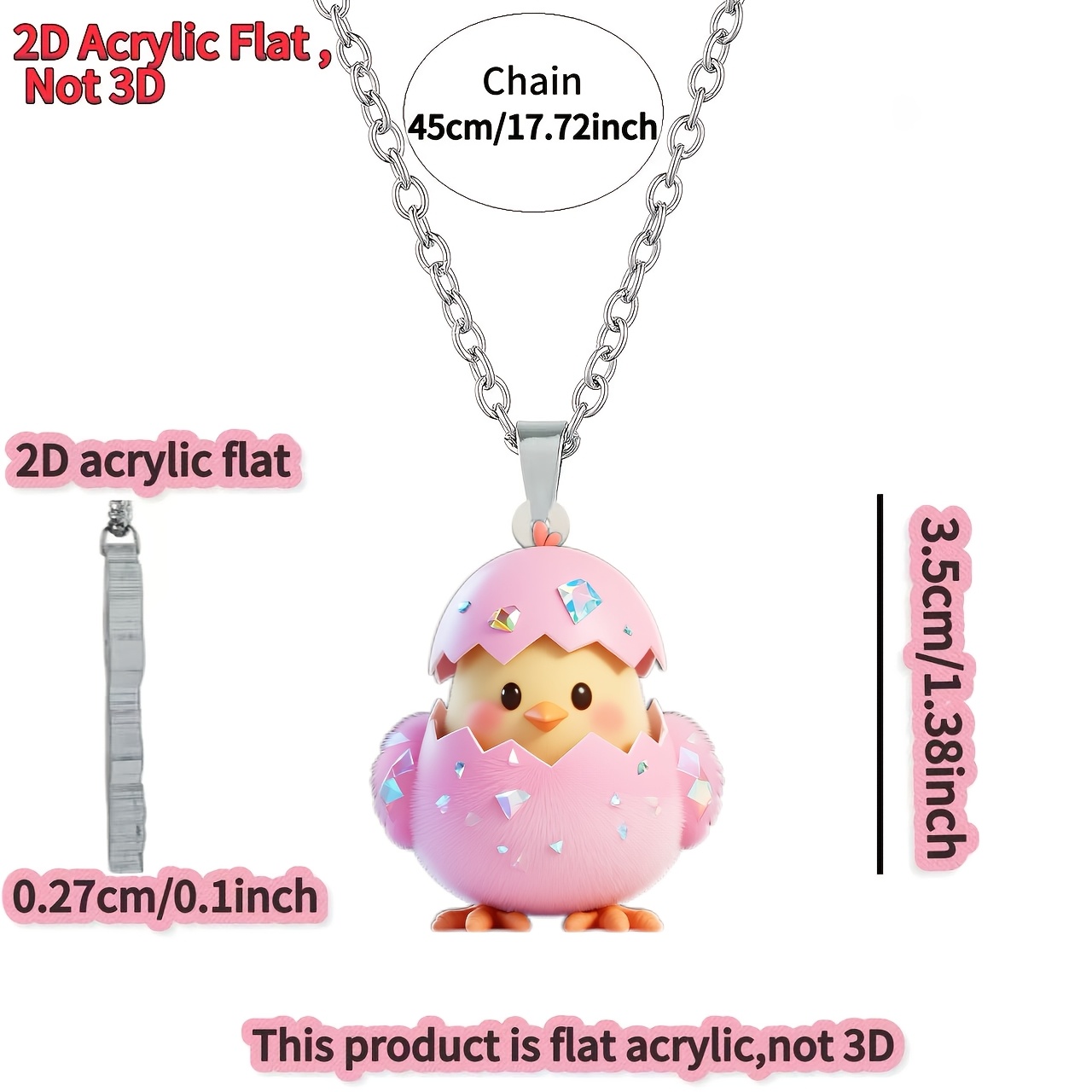 Cute Little Chick Acrylic Pendant Necklace, Gift for Her