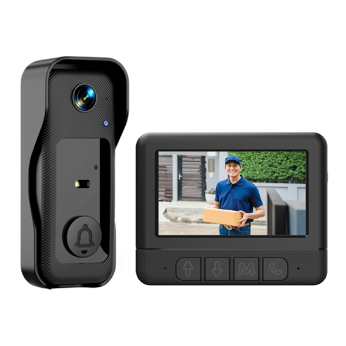 TEMU Wireless Visual Doorbell, Waterproof, Wifi Smart Video Doorbell Camera With 4.3-inch Indoor Display, Night Vision, Audio, Rechargeable Long-life