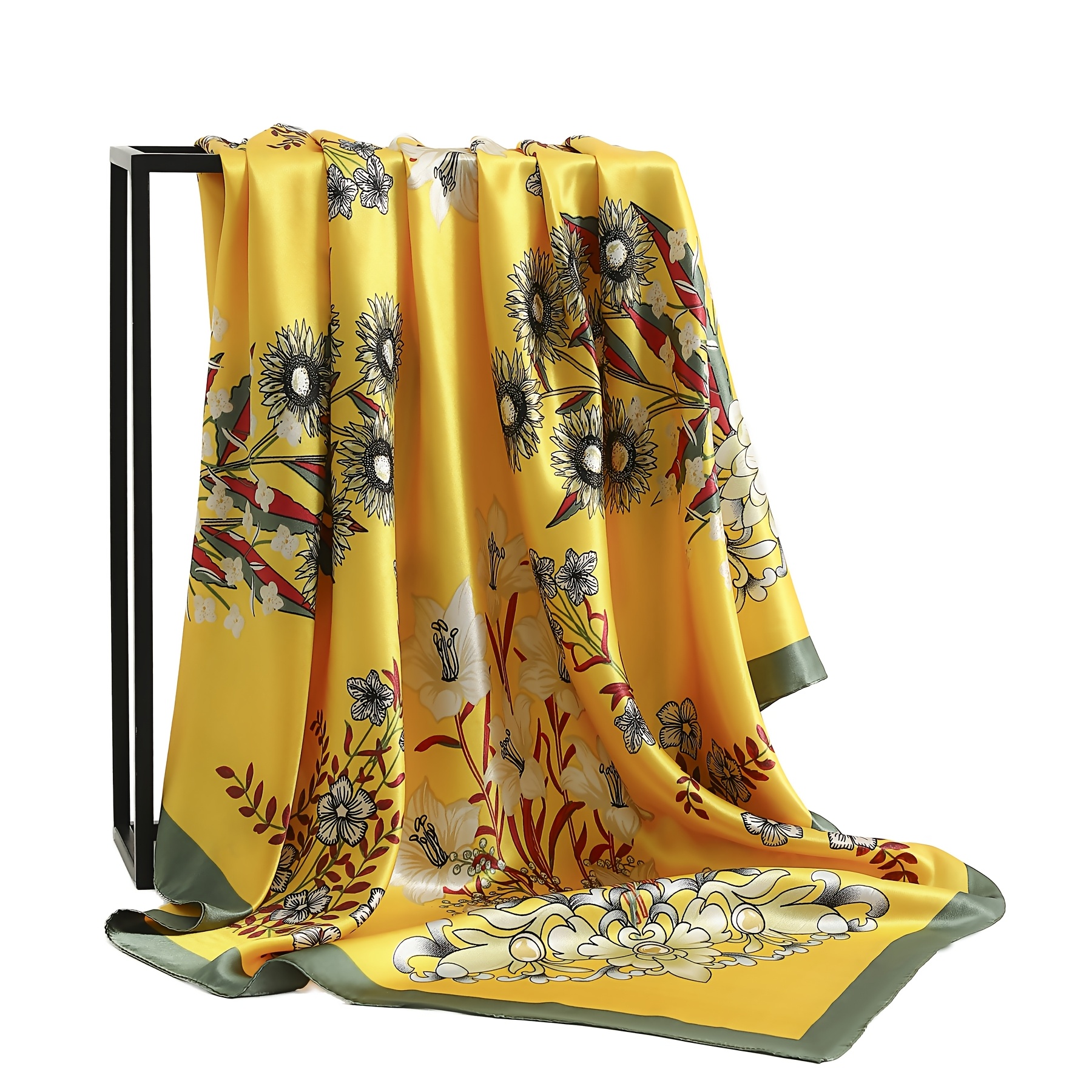 

Écharpe Carrée Élégante de 35.4" pour Femmes - - Polyester au , Imprimé Floral Boho Chic en Orange, Vert & Jaune - Coupe-Vent, Protection Solaire, Châle de Mode pour Toutes , Foulard par Wejet