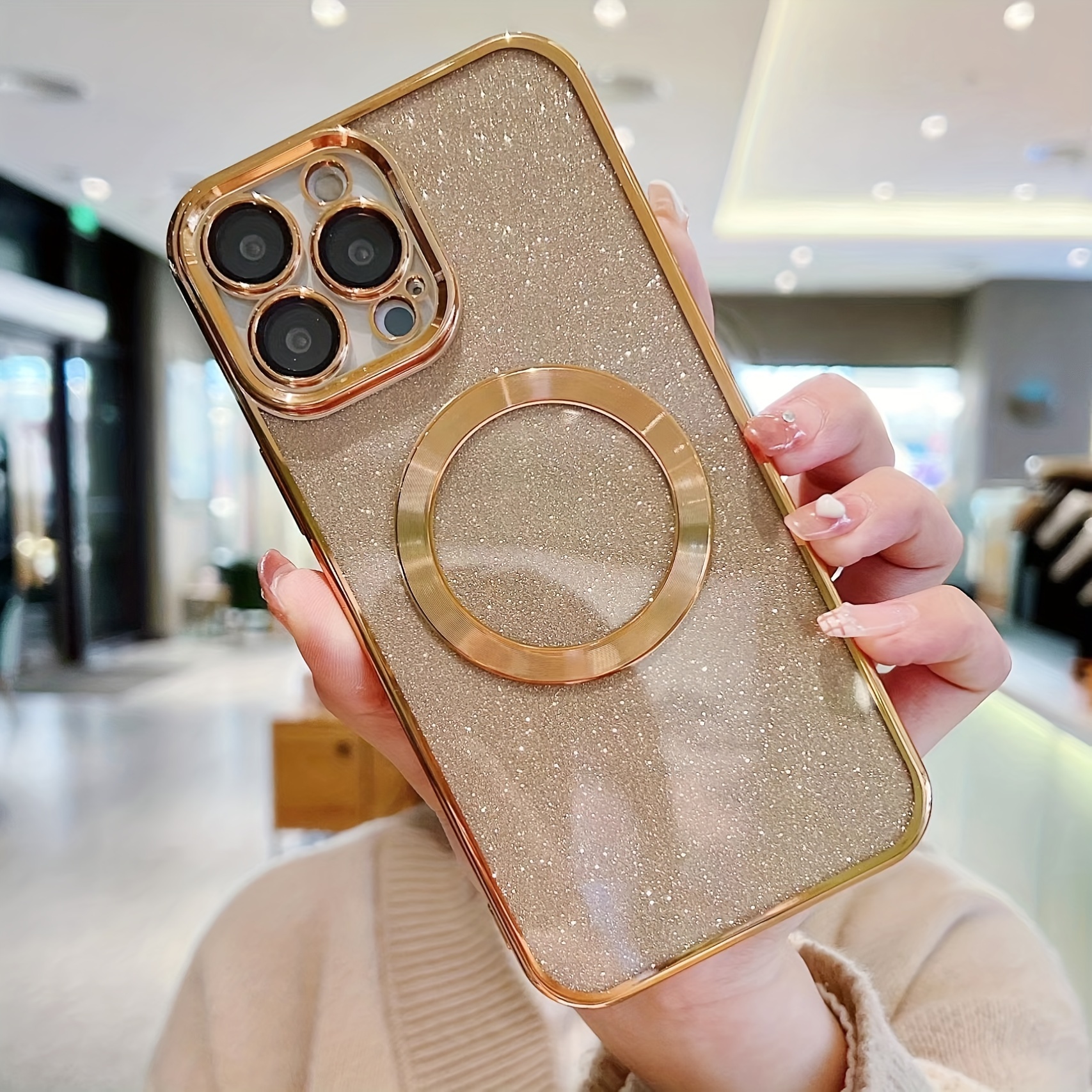 

Glitter Sparkle Soft Tpu Case With Magnetic Ring For 15/14/13/12/11 Pro Max, Pro, Wireless Charging Compatible, Shockproof, Dirt-resistant, Non-yellowing Protective Cover