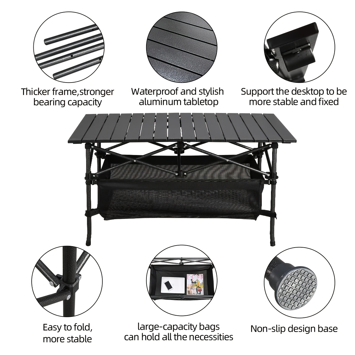 Lightweight Aluminum Folding Camping Table Portable Roll-Up Design for Outdoor, Camping, Beach, BBQ, Patio, And Picnic, Durable & Waterproof with Carrying Bag