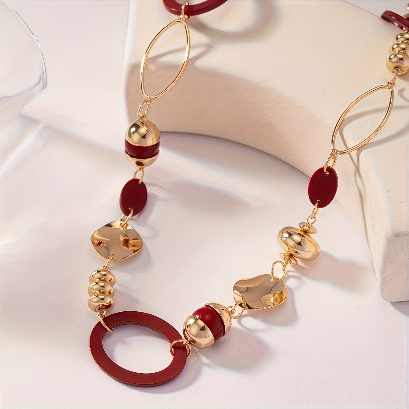 TEMU Collar Largo de Estilo Bohemio con Diseño Geométrico Ovalado Hueco para Mujer, Cadena para Suéter