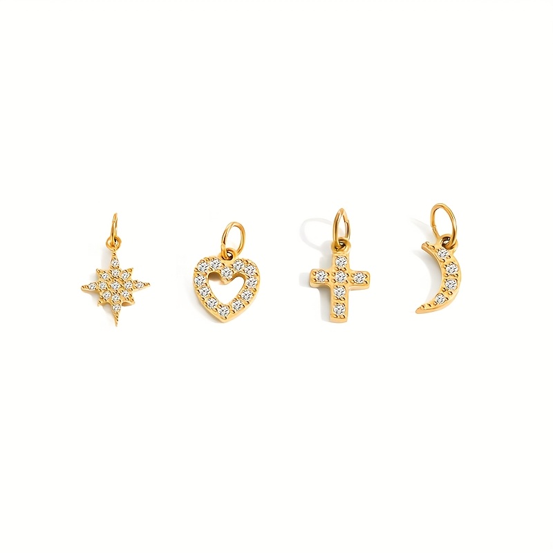 Image of Micro-inlaid Synthetic Zirconia Stainless Steel Moon Star Heart Cross Pendant Bracelet Necklace Earrings Set