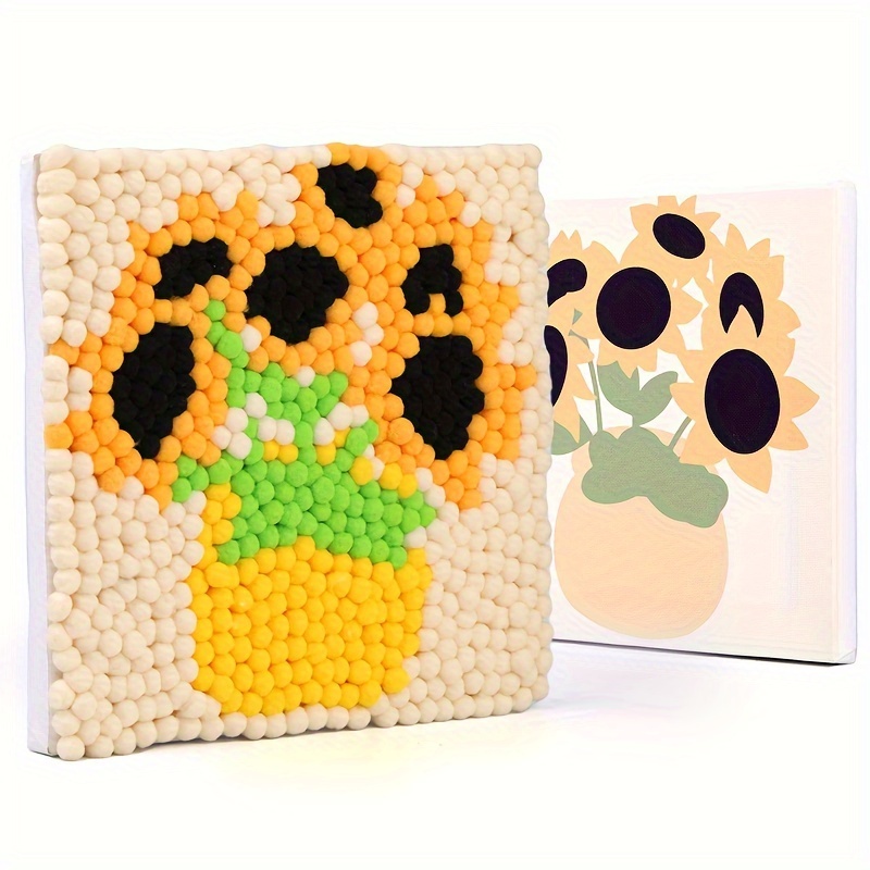 

Diy Sunflower Pom Pom Painting Kit With Pp Material - Craft Set For Adults, Complete Beginner Supplies With Pom Poms And Canvas