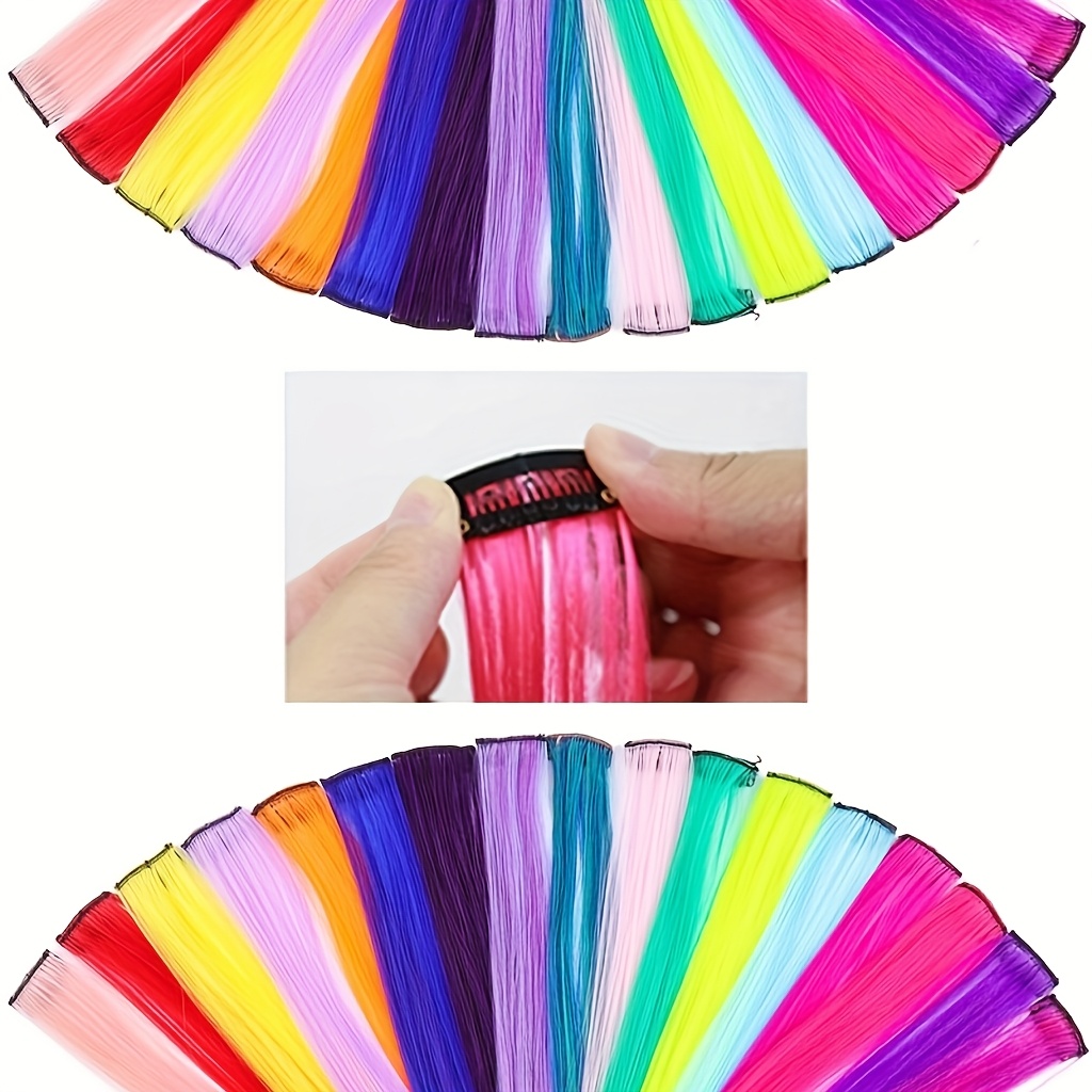 TEMU 20pcs Colored Hair Straighteners 22 Inch Fashion Hair Clips, Hair Extensions For Straight Hair Styling And Decoration, Ideal For Daily Wear, Parties, Festivals, Cosplay, And