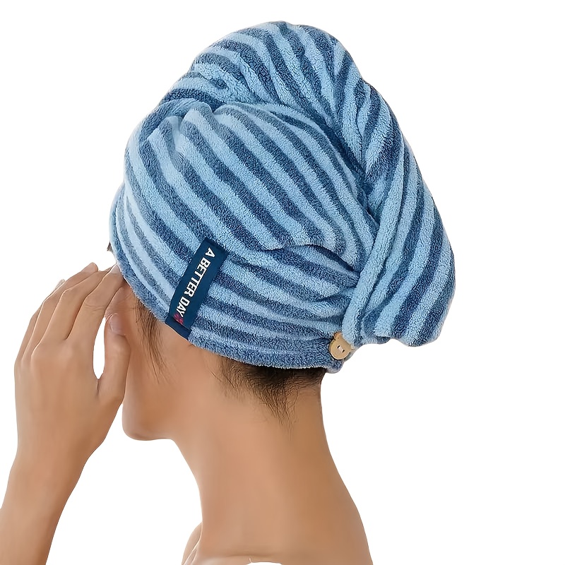 Image of Modern Striped Quick-dry Hair Wrap, Soft Absorbent Microfiber Hair Cap, Low Linting Polyester Blend Head Wrap With Character Theme, 295gsm Bathroom And