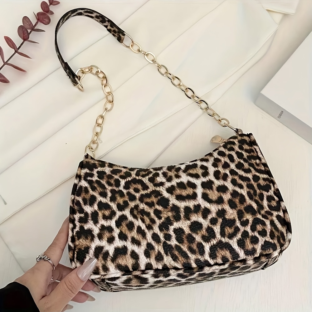 TEMU Fashion Women's Leopard Print Shoulder Bag, Crescent Bag, Pu Material Scratch And Wear Resistant, Suitable For Shopping, Dating, Outing, Work