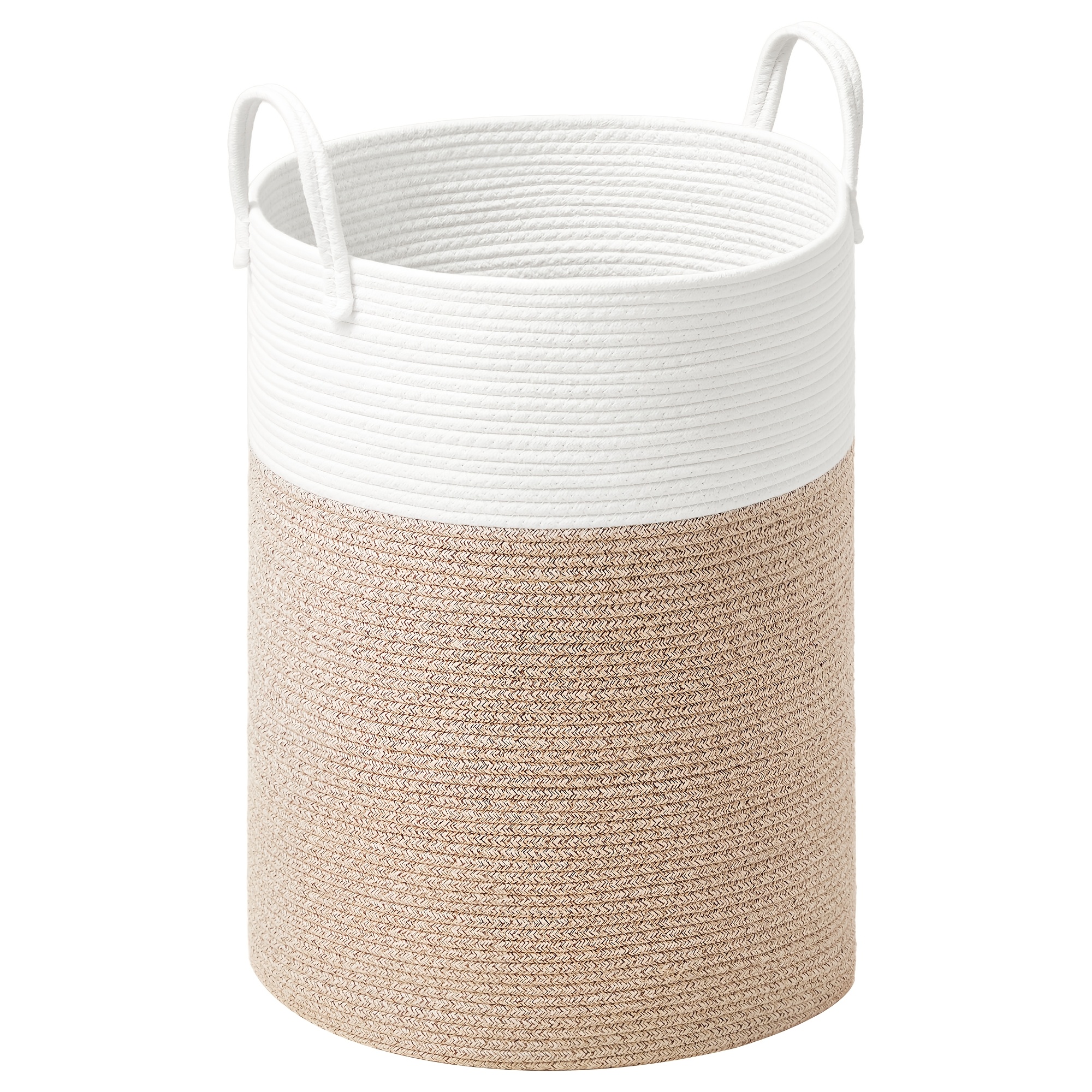 Laundry Basket, Laundry Hamper For, Cotton Rope Storage Basket With Handles, For Blankets,, Living Room, Bedroom, Room, 80l, White And Brown, 40 X 40 X 60cm, Laundry Baskets