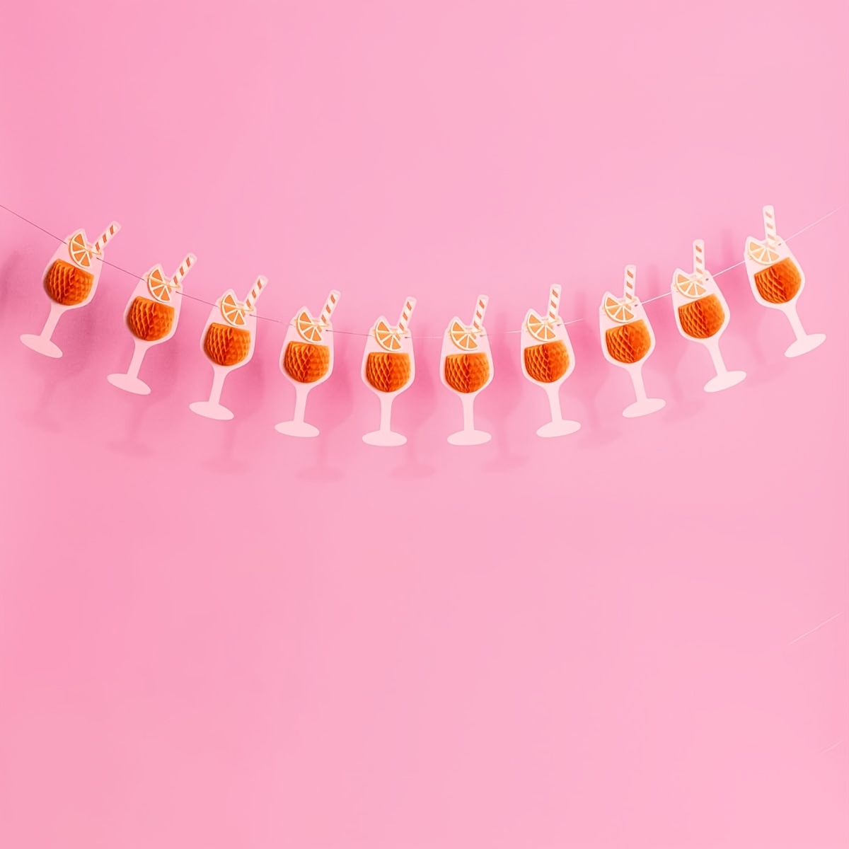 TEMU 2d Flat, 2d Flat - 2d Flat, 2d Flat - 1 Set Orange Cocktail Wine Glass Paper String 2d Banner, Orange Cocktail Drink Bunting Garland, Citrus