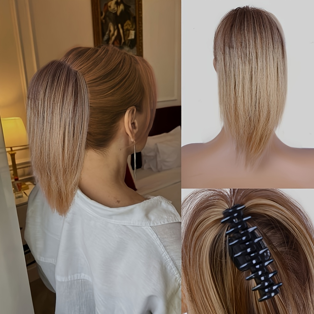 Hairpiece With Elastic Band, Hair Bun With Claw Clip, Synthetic Hairpiece, Split, , Straight Ponytail Extension For Women, Messy Hairpiece