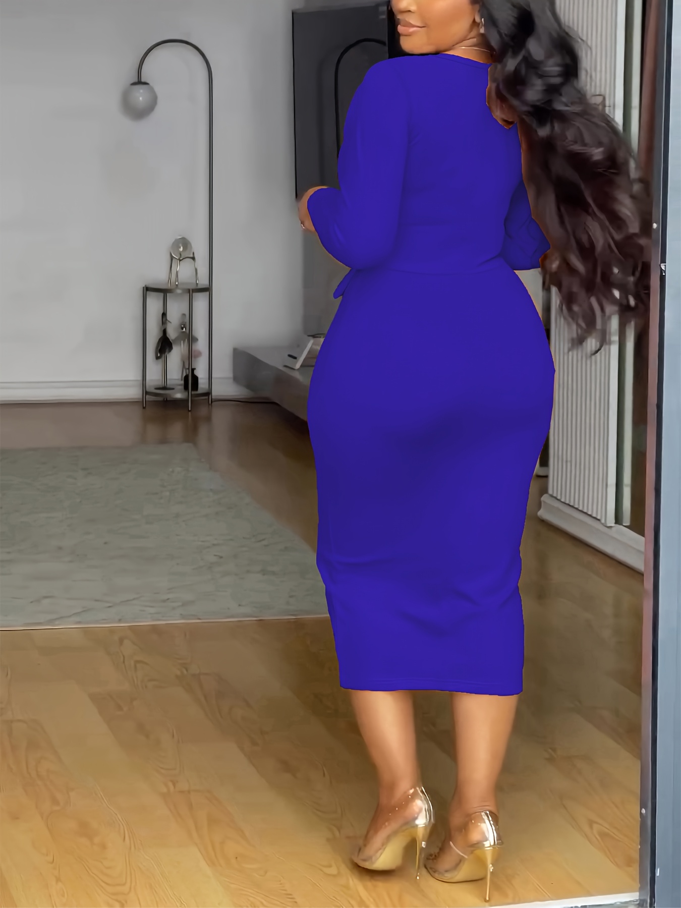 womens elegant v neck long sleeve bodycon dress side slit - Temu