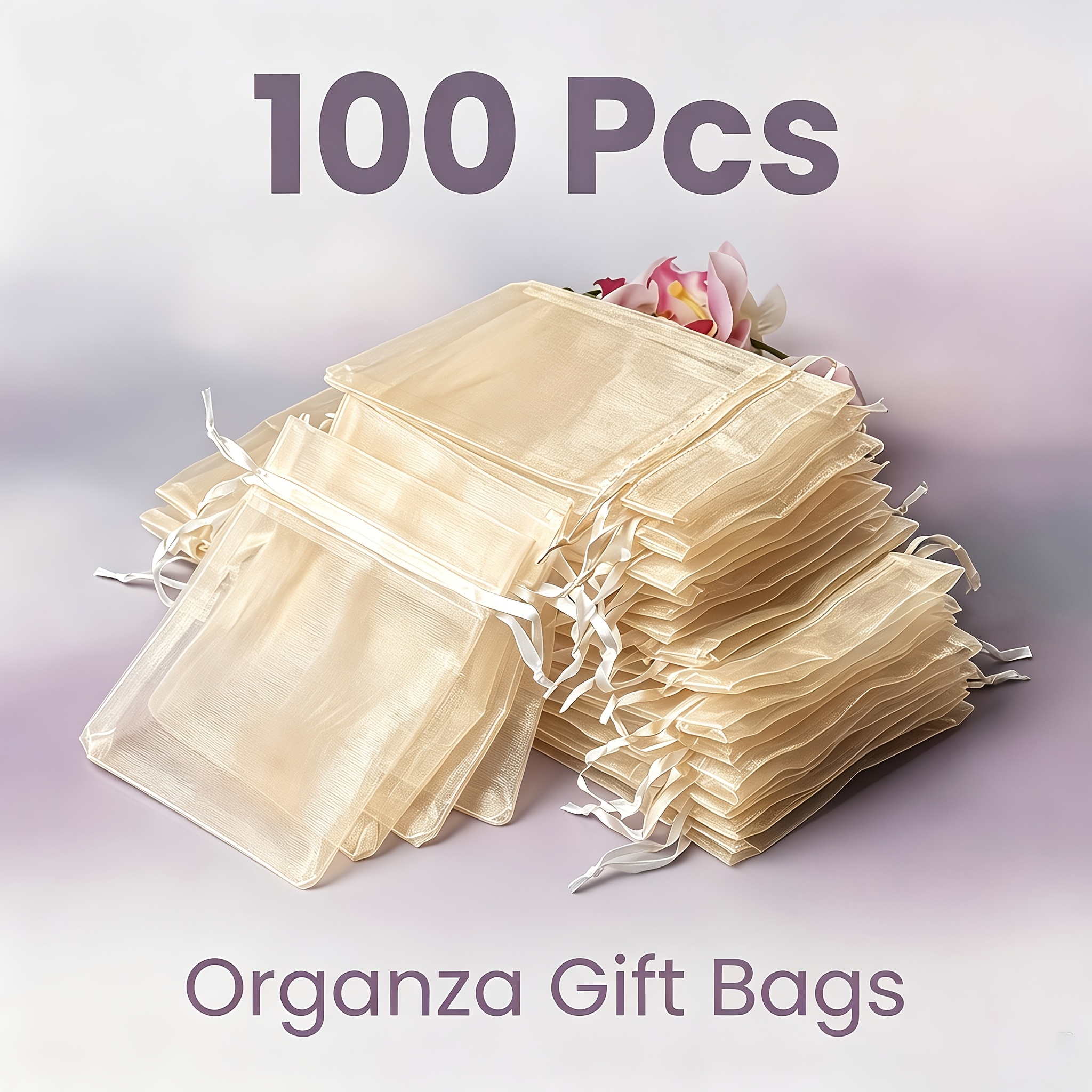 TEMU 100pcs Sacs Cadeaux Or Semi-Transparent en Organza avec Cordon de Serrage, Sachets de pour Emballage de Bijoux, Bonbons de Mariage, Rangement de
