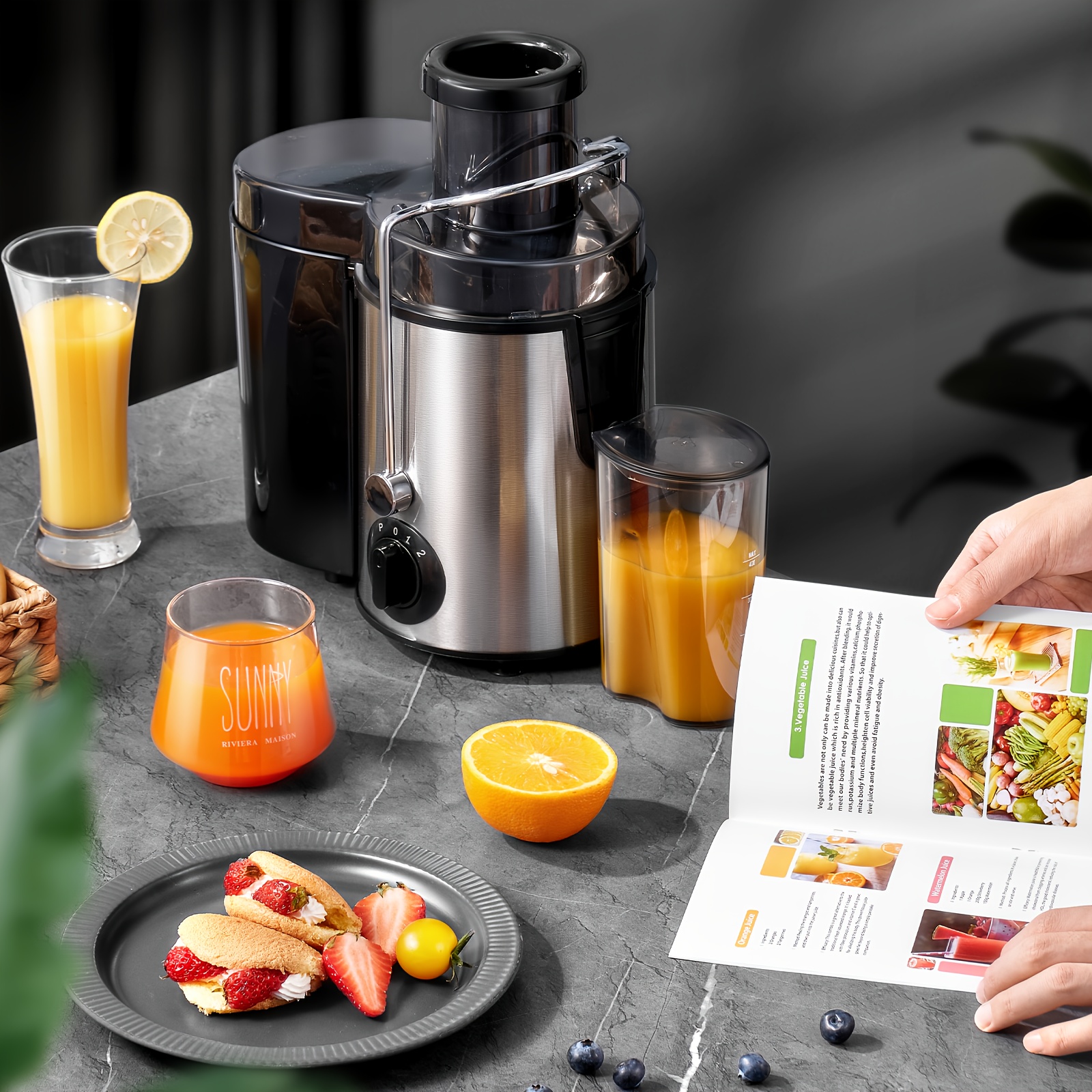 E-shop Zentrifugal-Entsafter, 400W -Tropffunktion Überhitzungsschutz inklusive Reinigungsbürste, Entsafter für Obst Gemüse aus Edelstahl, 3
