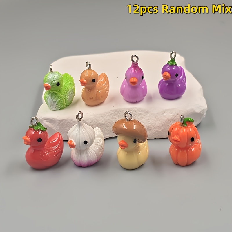 TEMU Lot de 12 nouveaux pendentifs créatifs en résine de canard légume de haute qualité, breloques animales adaptées à la fabrication de bijoux DIY,