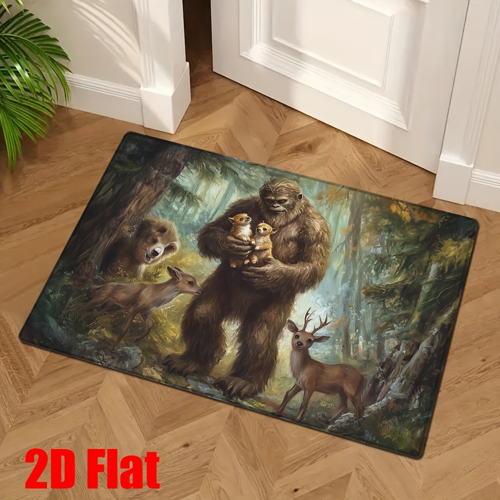 TEMU 2d Flat Piece, Entrance Floor Mat, Flannel Floor Mat, Carpet, Holding Small Animal Forest Pattern, Bathroom Mat Outside The Shower Room,