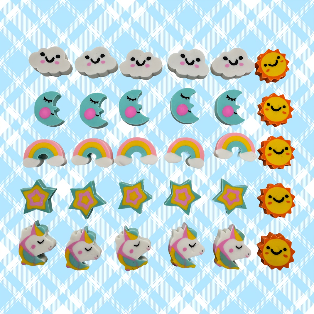 TEMU 30pcs Rainbow/sun/clouds/stars/horse/moon Erasers Novelty Pencil Erasers For Easter Erasers Classroom Work Rewards Gift Rewards Gift