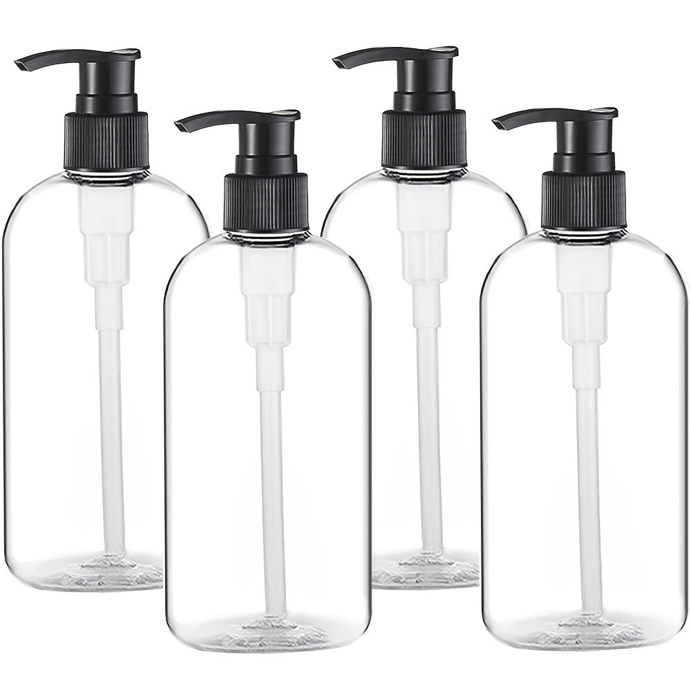 

4pcs 10oz/300ml Clear Pump Bottles - , Refillable Plastic Dispensers With Black Pumps For Shampoo, Lotion, Massage Oil & Liquid Soap - Oval, Fragrance-free, Hand Wash Only