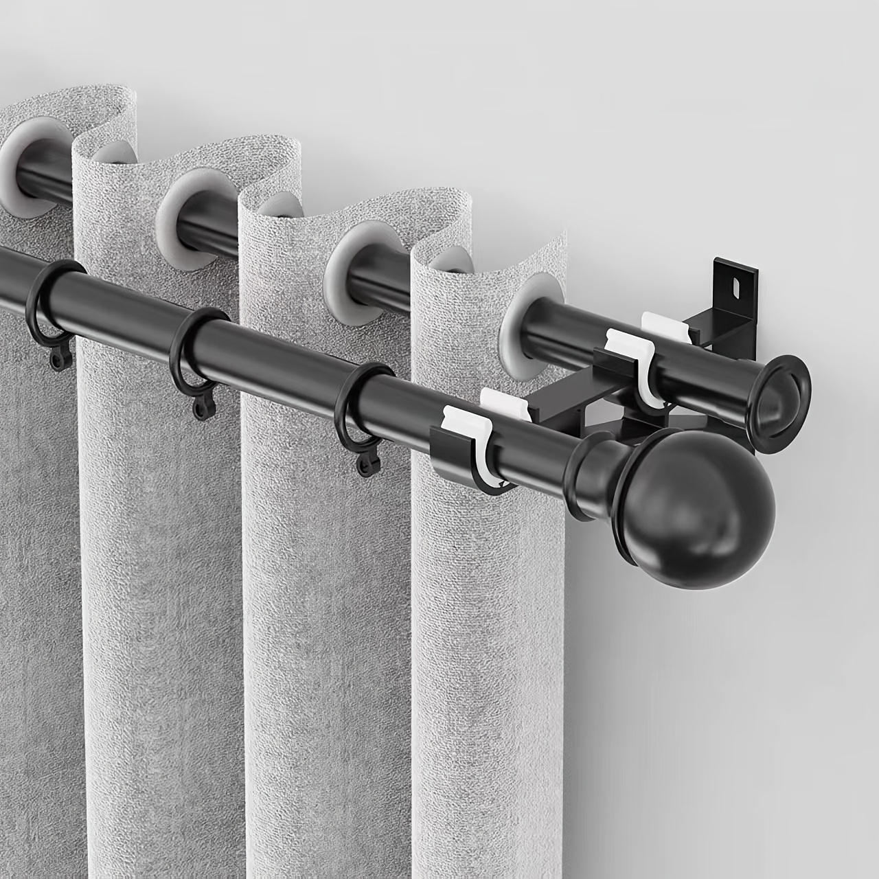 TEMU 3pcs Thickened Curtain Rod Brackets, Double-layer Curtain Track Rod Hooks, Space- Bathroom And Home Decor Design - Supports 103.19 Lbs