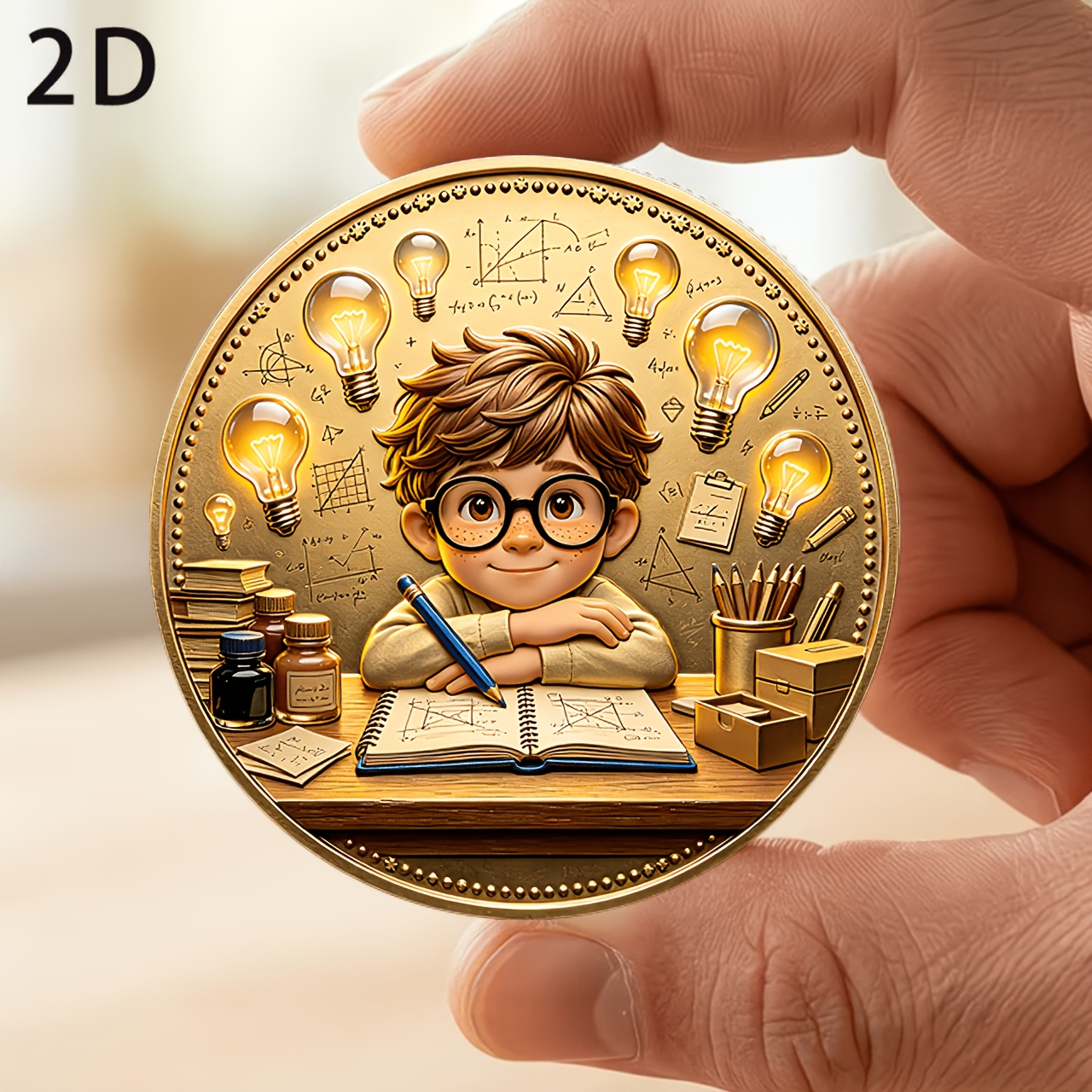 TEMU Replica Coin 1pc 1.57'' Learning Wisdom Coin With Transparent Case - Suitable For Students & , Graduation Gift, Collectible Commemorative Token