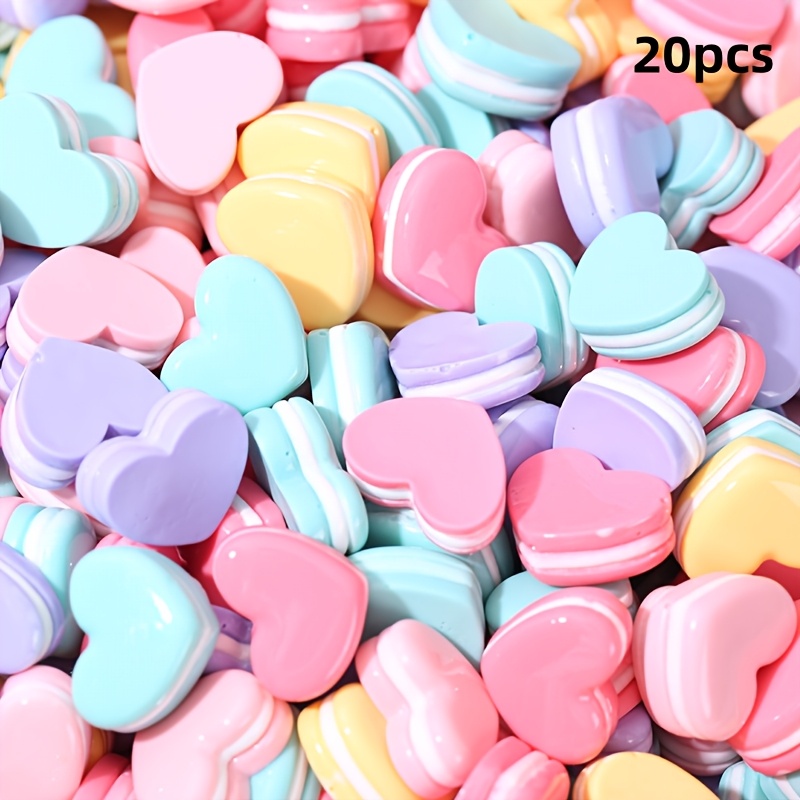 20pcs Colorful Heart Macaron Resin Charms - Ideal For , Crafts & Phone Case Decorations