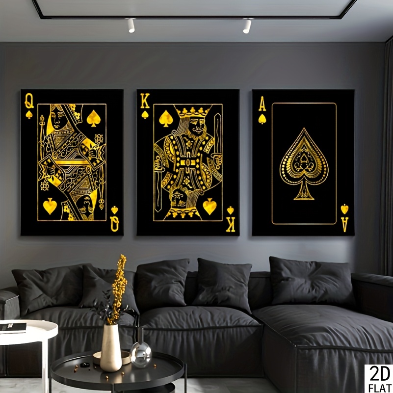 TEMU 2d Flat, 3pcs King Queen Ace Of Cards Poster - Modern Retro Anime Suitable For Office, Room Wall Decor, Horizontal Unframed Canvas Paintings,