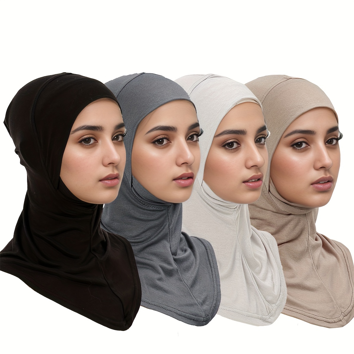 

4pcs Elegant Style Women's Instant Hijab, Breathable Cotton Base Caps, Solid Colors Lightweight Head Wraps
