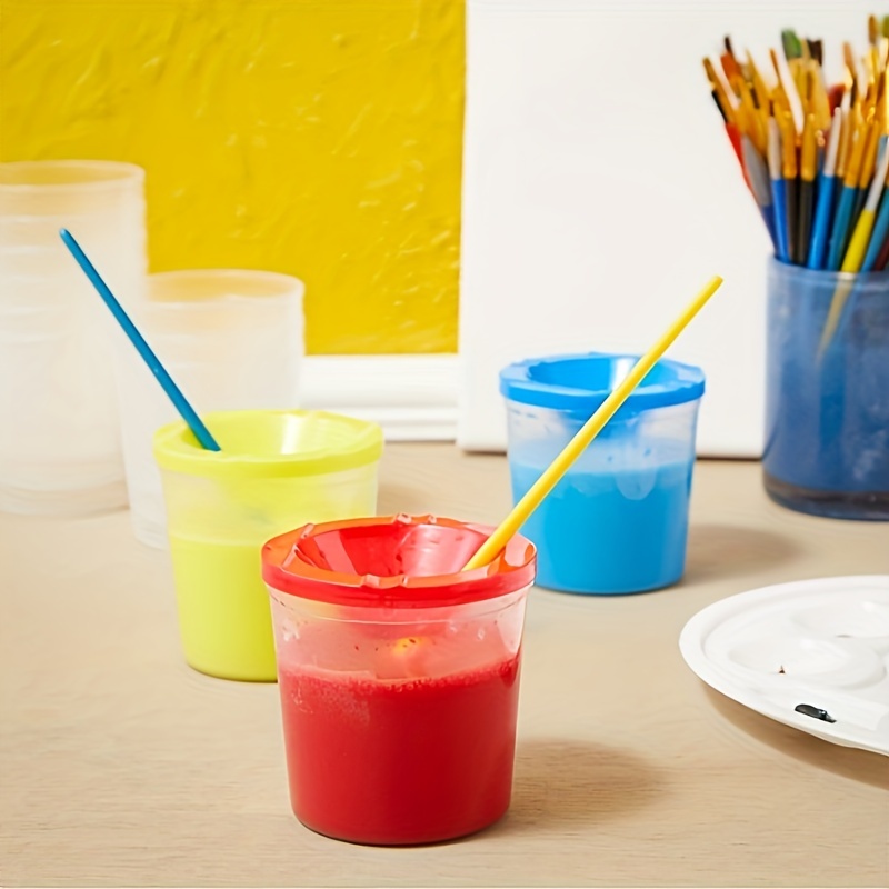 

4 Spill-proof Paint Cups With Lids For Classroom Arts And Crafts Supplies (red, Yellow, Green, Blue)