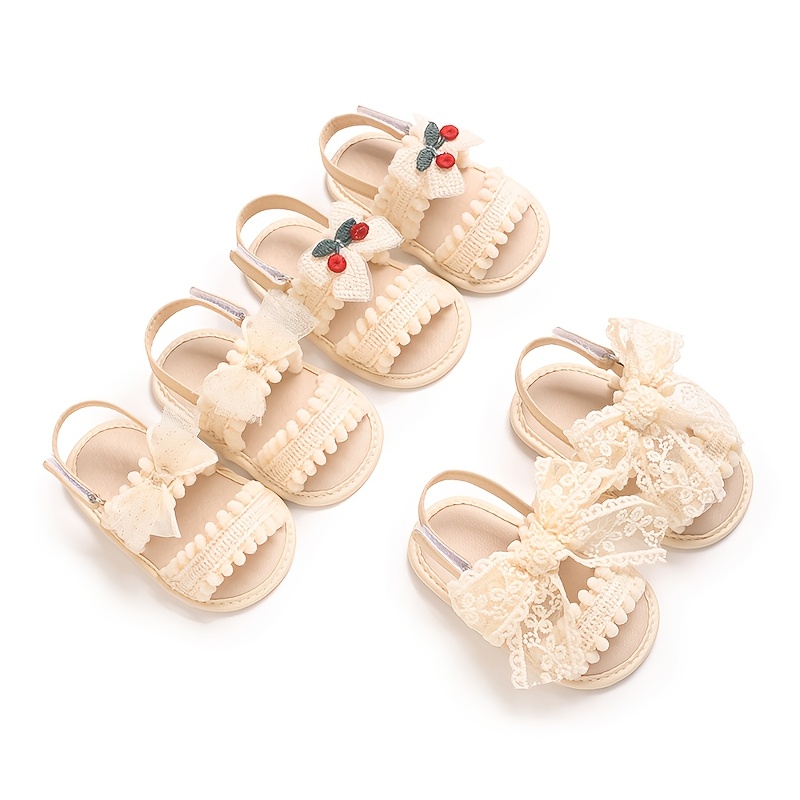 Apricot New Summer Baby Shoes Cute Bow Cloth Bottom Anti Slip 0-18M Baby Sandals Sneakers
