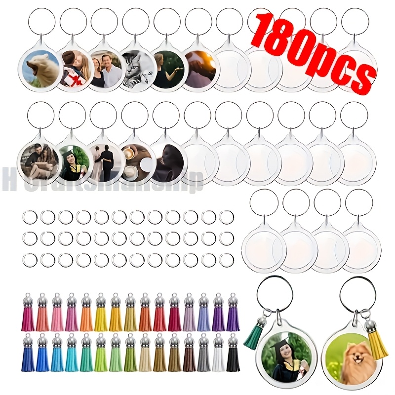 TEMU Halloween Christmas Gift For Her/him 180pcs, Photo Slot Lightweight And Durable Acrylic Blank Keychain, Tassel Keychain, , Transparent Blank