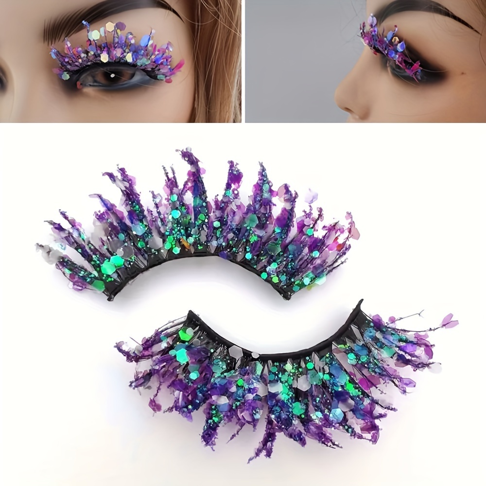 

Thick Drag Makeup Mermaid Makeup Diy Eyelashes Sequins Thick Exaggerated Eyelashes Suitable For Stage Role Playing Halloween Costume Christmas Costume