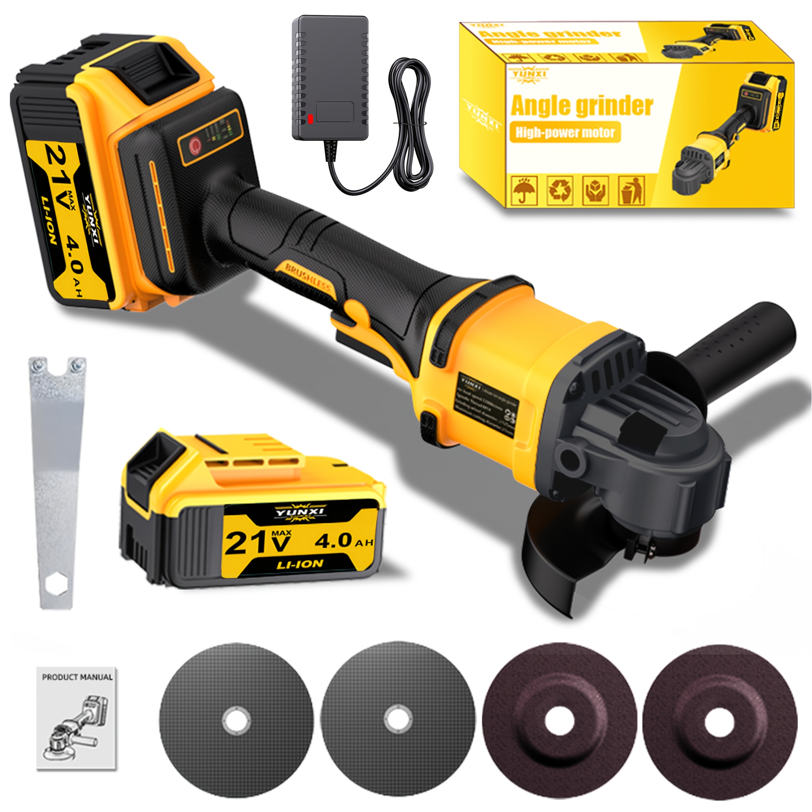 TEMU New Rechargeable Angle Grinder, Lightweight And Durable Multifunctional Hand Grinding Lithium Battery Angle Grinder, Rust Removal And Polishing