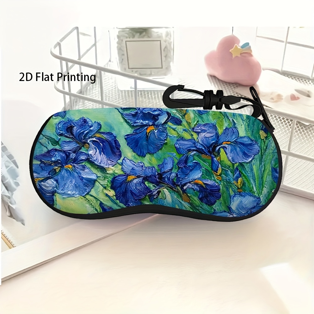 TEMU 1 Van Gogh Iris Flower Eyeglass Case - Zipper Closure, Ultra-lightweight Portable Glasses Storage Box, Perfect Gift For Art Lovers, Suitable For