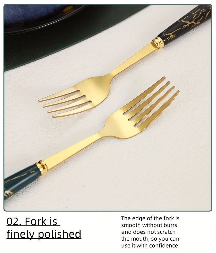 24pcs Cutlery Set, Elegant Marble Pattern Multi-Functional Tableware, Suitable for Restaurants and Desserts, Includes Dinner Forks, Soup Spoons, and Teaspoons - Ideal for Home and Hotel Kitchen Dining, Fanyishu Outdoor Tableware