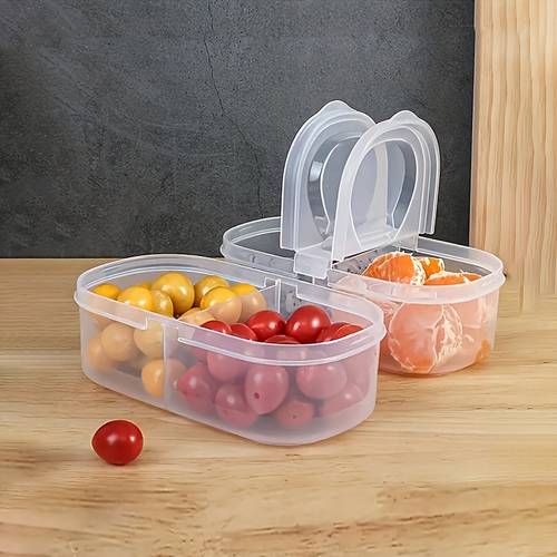 2pcs fruit bento fresh keeping box refrigerator compartment storage box suitable for camping and other used to hold fruits snacks spices bento etc pp material is thickened drop resistant and durable