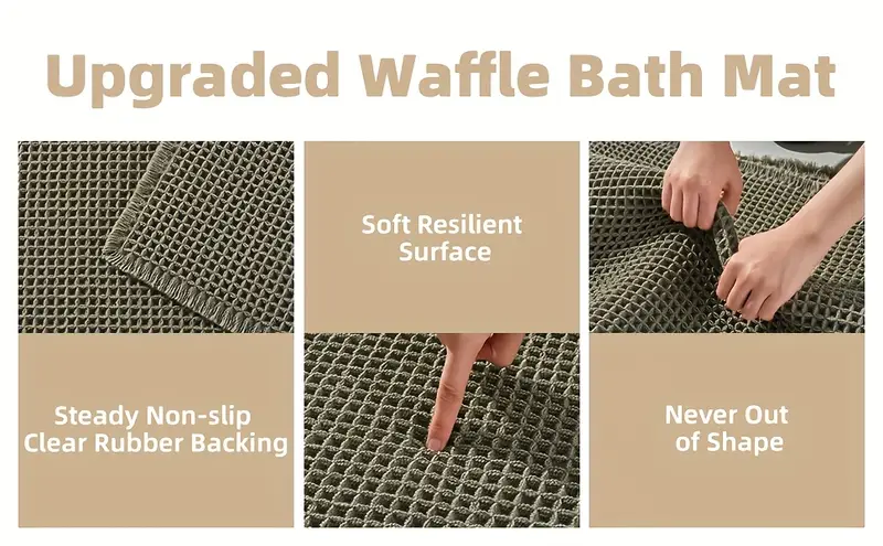 ultra absorbent waffle bath mat non slip machine washable with tassels rubber backed polyester blend rug for bathroom floor Product details 2
