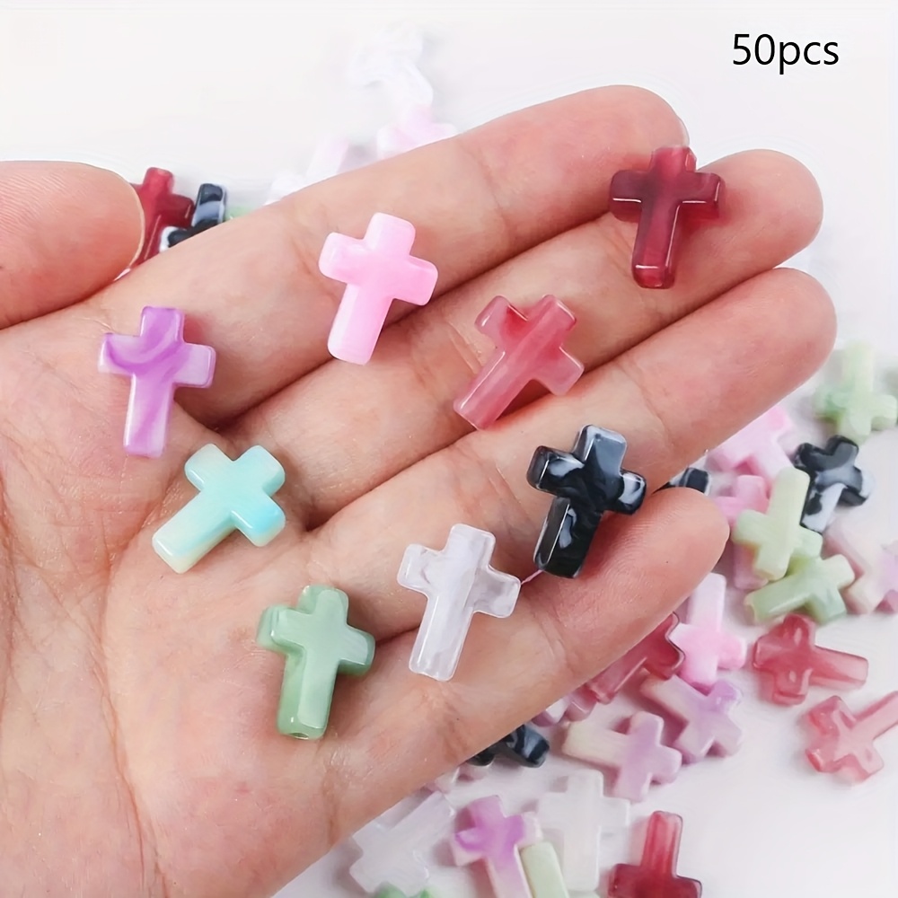 Image of 50pcs Of Perforated Acrylic Cross Beads In Colors For Jewelry Making, Perfect For Holiday Crafts, Bulk Beads For Bracelets And Necklaces