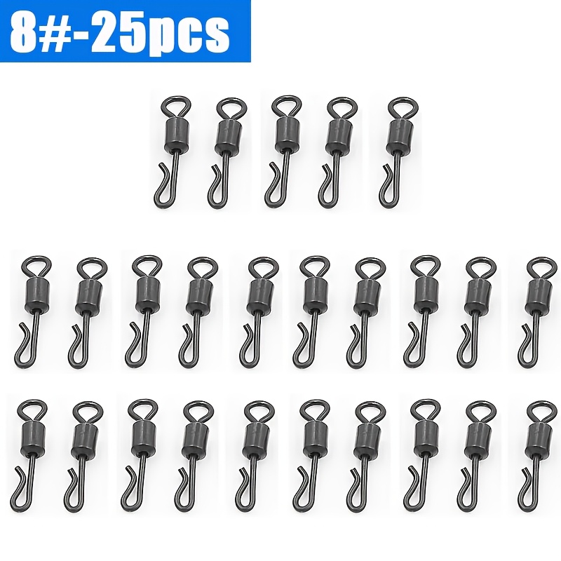 Image of 25pcs Fishing Swivels Quick Change – High-strength Rolling Swivels, - Connectors, Black, Sizes 2#/4#/6#/8#/10# For Freshwater & Saltwater