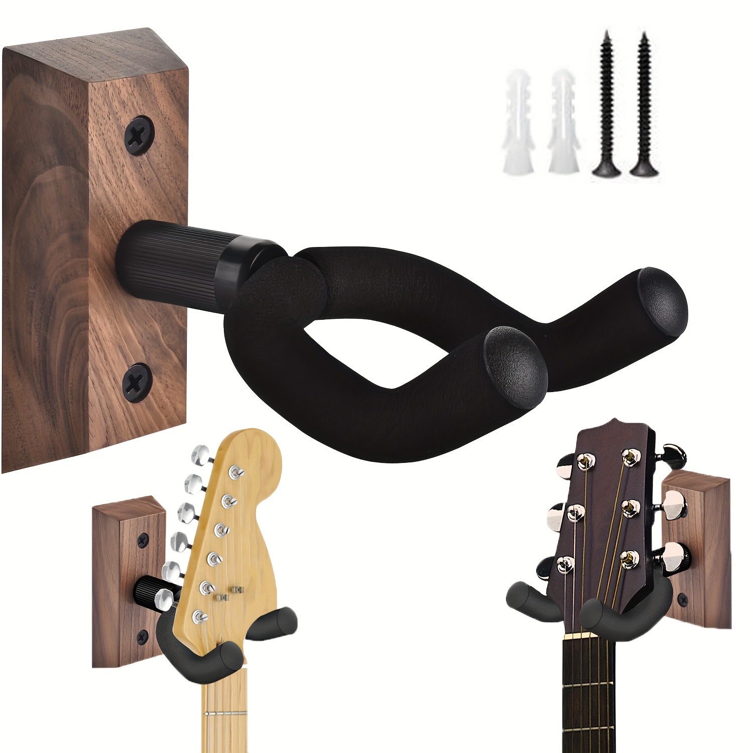 

Black Wooden U-shaped Guitar Wall Mount - Holder For Acoustic, Electric, Banjo, Bass - Uncharged Wall Hanger Stand For Musical Instruments Accessories