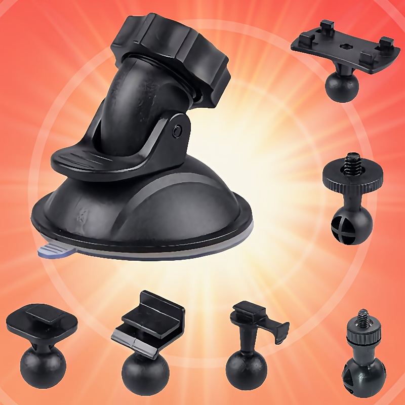 Multi-functional Car Recorder Suction Cup Mount With 6pcs 360° Ball Rotating Connectors And 1pc Suction Cup Bracket, Compatible With Car Dash Cams, Dvr Cameras, And Car Gps Navigators, Without Battery