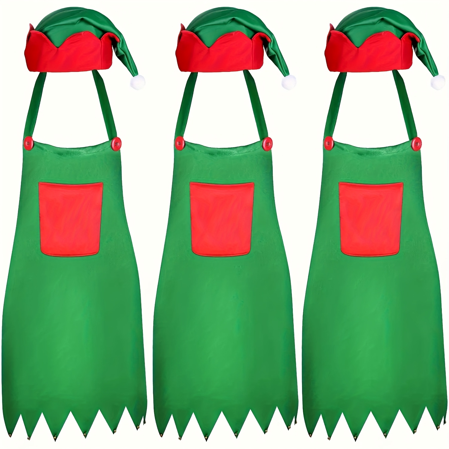 Image of 3 Sets Of Christmas Knitted Apron And Hat Sets, Christmas Apron And Hat, Suitable For Christmas Party Costume Supplies Christmas,new Year For Christmas,newyear,valentine,party Events