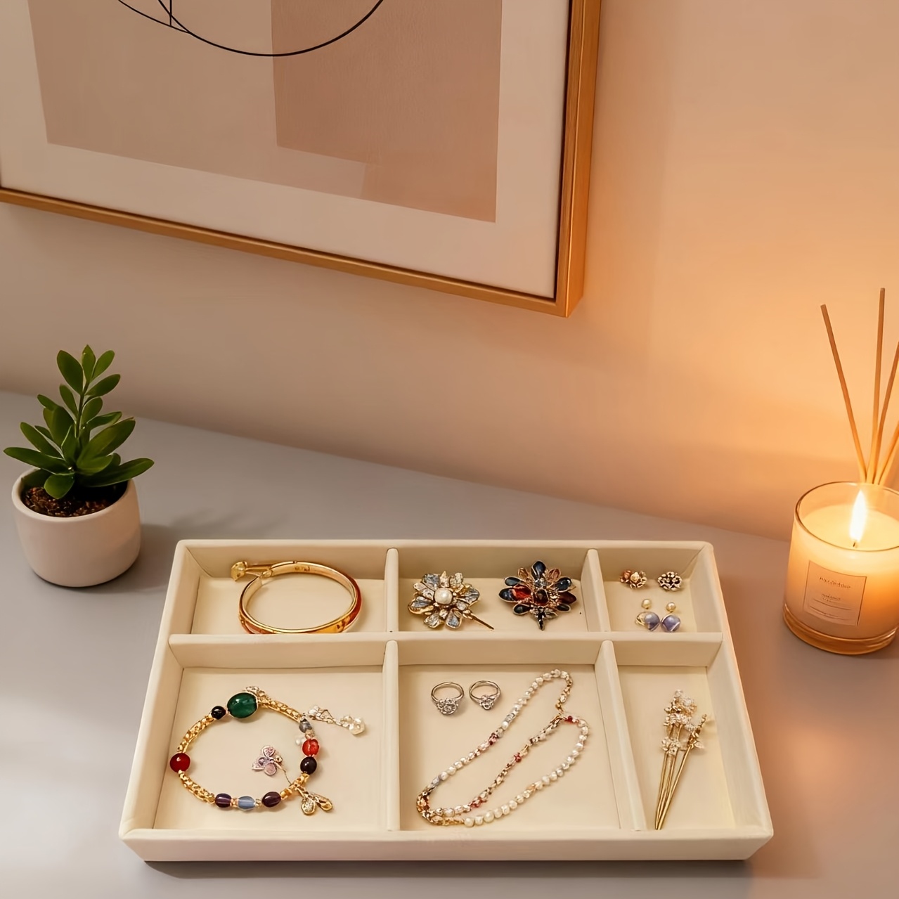 4pcs Velvet Honey Yellow Stackable Jewelry Storage Tray