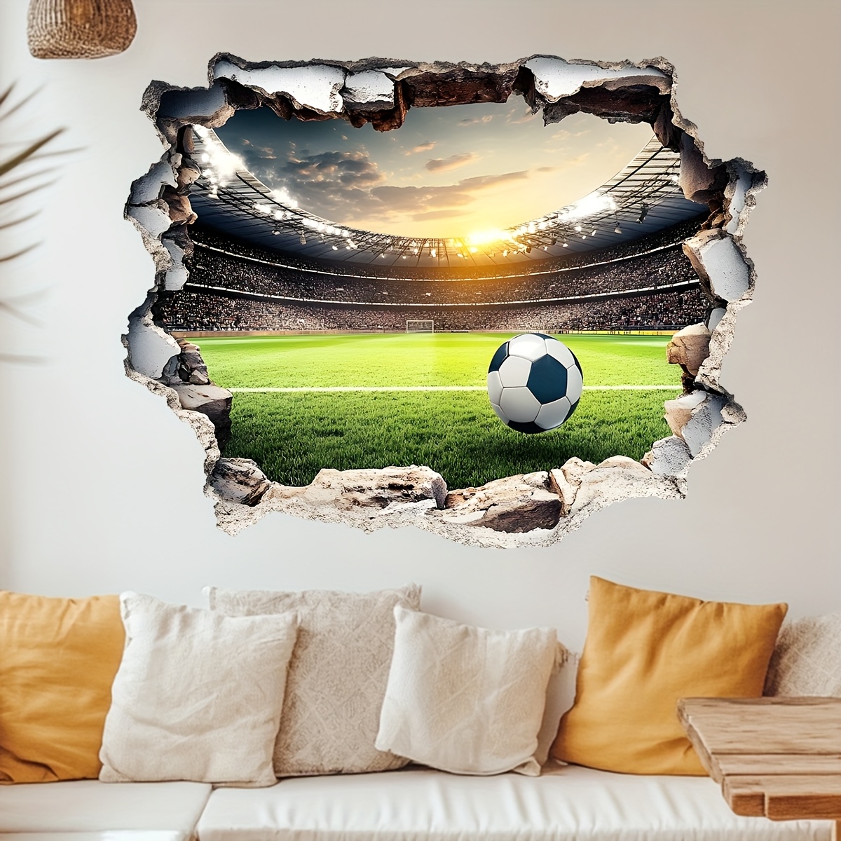 Image of 1pc Creative 3d Football Wall Sticker, Stadium Wall Decal, Sports Wall Art, Bedroom Football Mural, Living Room Decorative Wall Sticker