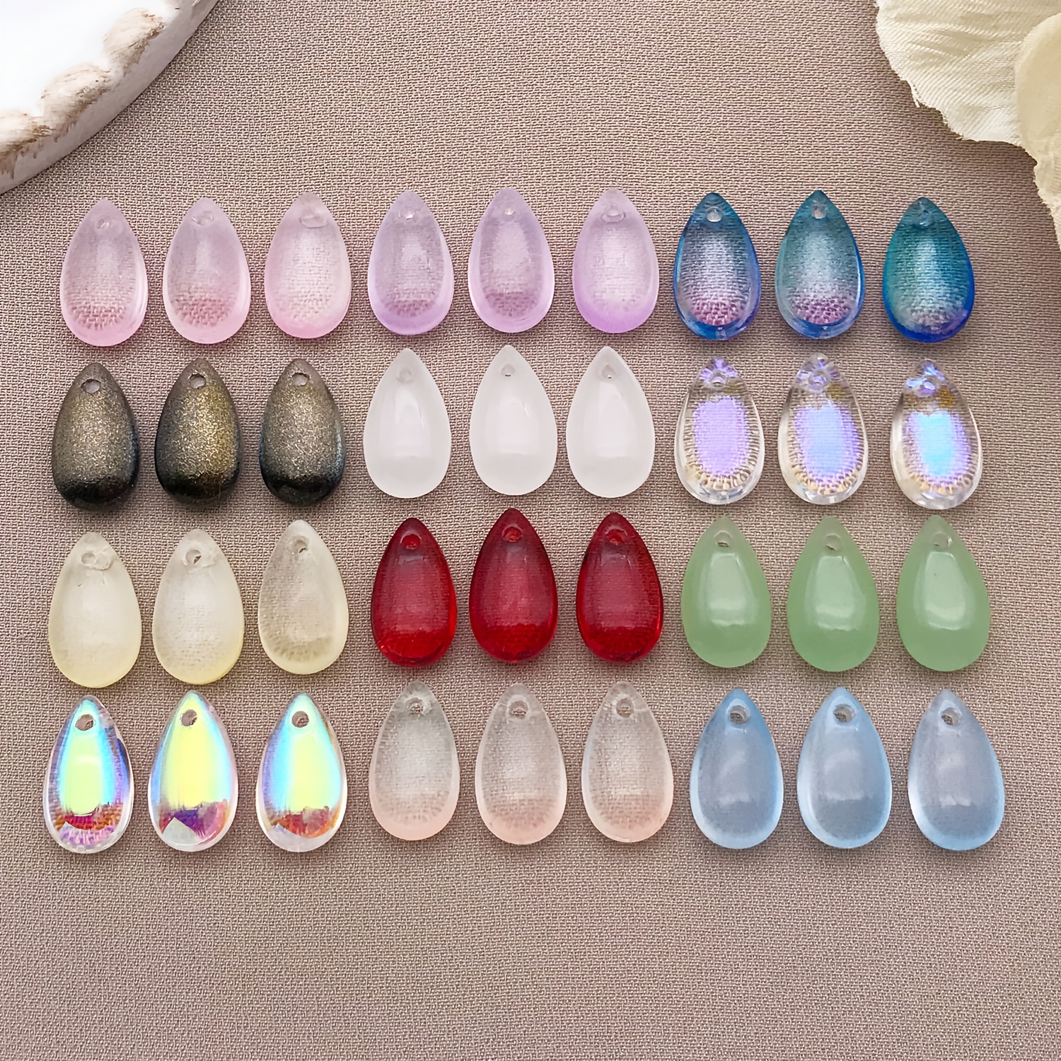 TEMU 36pcs Sailanzi Glass Teardrop Charms Bulk Suitable For Jewelry Making, Multicolor Water Drop Pendants With , Glass Beads For Diy Crafts,