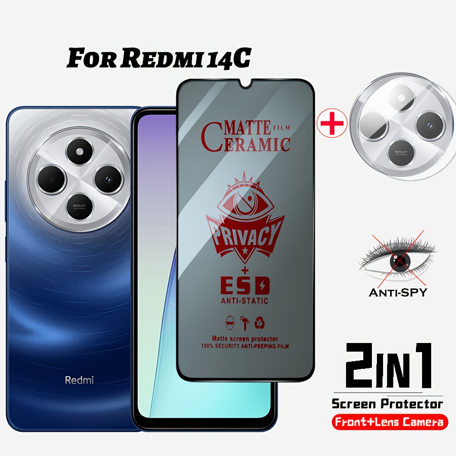E-shop (2-in-1) für Redmi 14C Keramik Eisnebel Anti-Spionage Panzerglas für Redmi 14C Kameralinsen Displayschutzfolie