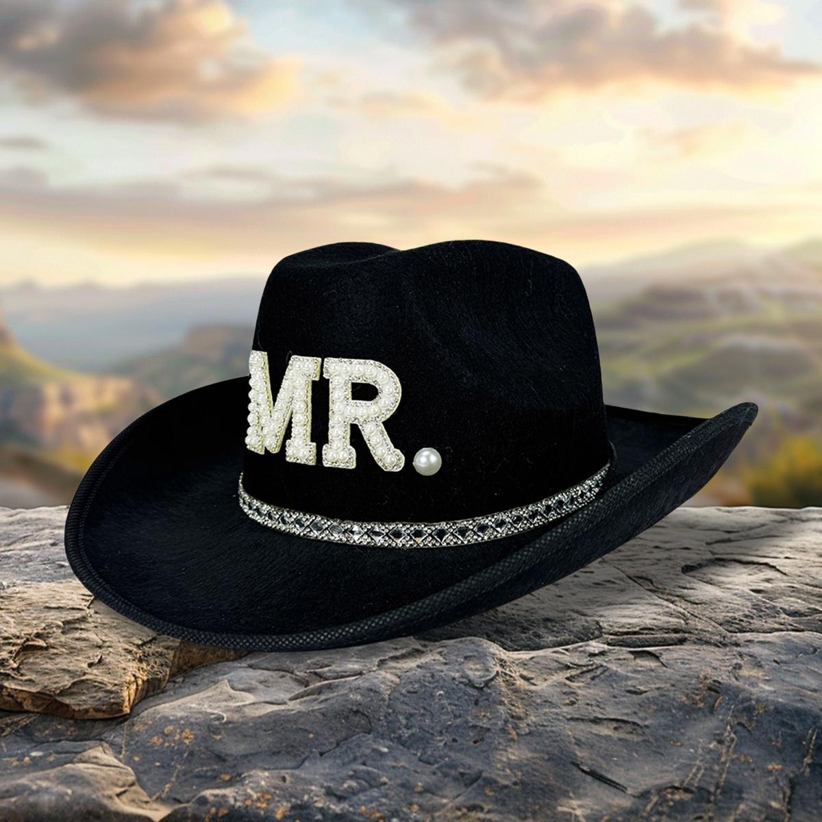 Chapeau Cowboy Western à Strass Pour Femme - Fedora Rodéo Noir Avec Bande Strass Taille M-L