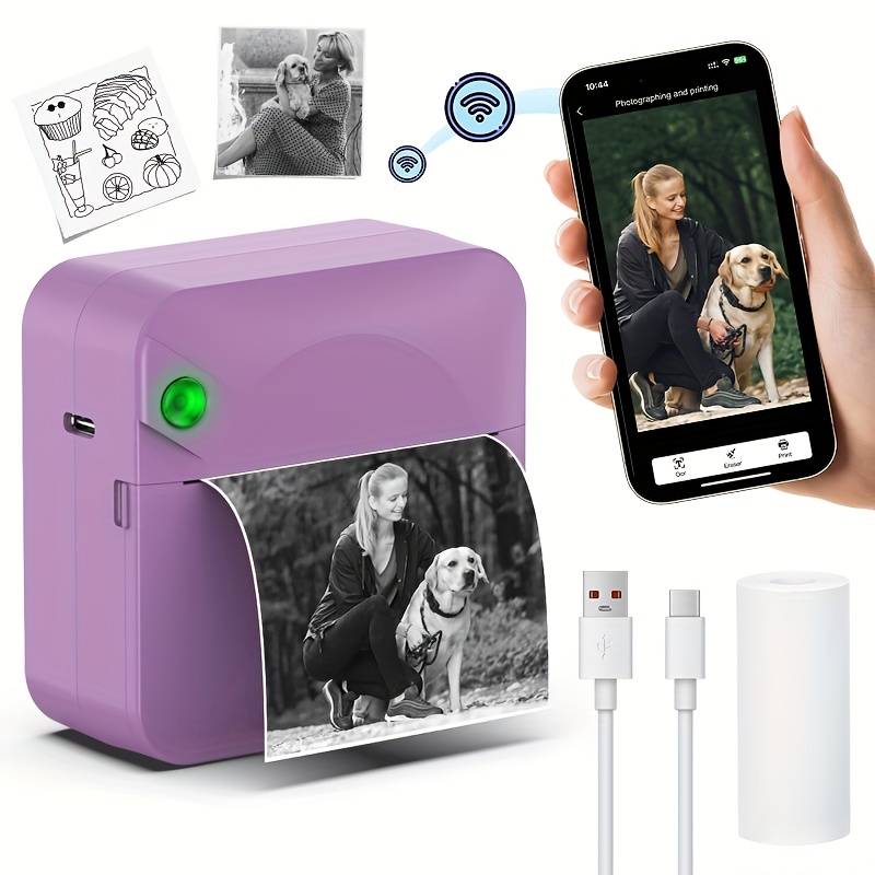 TEMU Mini Photo Printer, Sticker Printer, Mini Thermal Printer, Includes 1 Roll Of Thermal Paper, Wireless Pocket Printer, Smart Portable Receipt